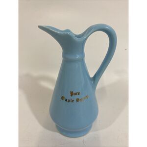 Vintage 1950s Ceramic Pure Maple Syrup Baby Blue Serving Pitcher 6”